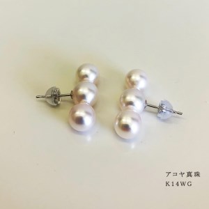 K14  アコヤ真珠 7-7.5mm ピアス ホワイトゴールド パール優美 / パール