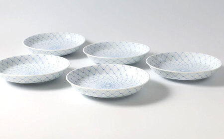 【波佐見焼】網絵（あみえ）13cmプレート 和皿 網模様  5枚セット 食器 皿【福田陶器店】[PA323] 波佐見焼