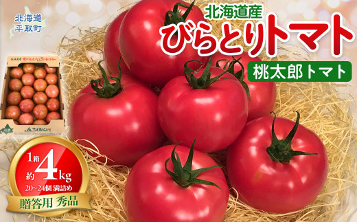 【贈答用】びらとりトマト（桃太郎トマト）秀品 1箱 約4kg（20～24個 満詰め）【 ふるさと納税 人気 おすすめ ランキング トマト とまと 桃太郎 びらとりトマト 秀品 4kg 野菜 ギフト 贈答 贈答用 贈り物 プレゼント 北海道 平取町 送料無料 】 BRTO001