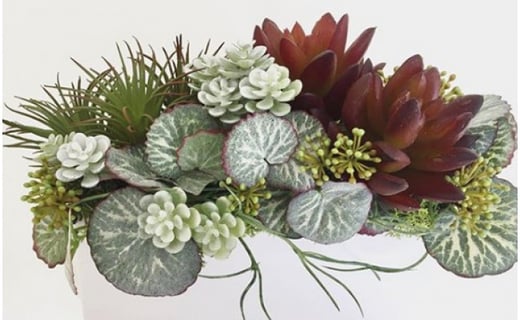 【ギフト用】美流渡の森 アーティフィシャルフラワー・アレンジメント 多肉植物 横長アレンジメント(ブラウン)【12057】