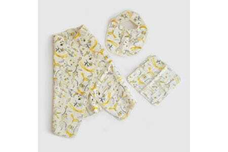 くるみの木 ベビーセット（イエロー）(おくるみ・ハンカチ・スタイ)【krm09】