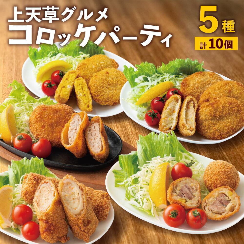 【ふるさと納税】上天草グルメ コロッケパーティ 各2個×5種 計10個 天草大王コロッケ 大砲巻き 梅肉ポークメンチカツ 昔ながらのポテトコロッケ かぼちゃコロッケ 惣菜 コロッケ メンチカツ おかず 国産 冷凍 熊本県 上天草市 送料無料