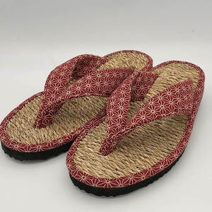 七島い(しちとうい) 草履幅広（Lサイズ・麻の葉赤）七島藺 草履 履物 幅広 靴 和装 和服 ファッション 【opat006】【青木本店】