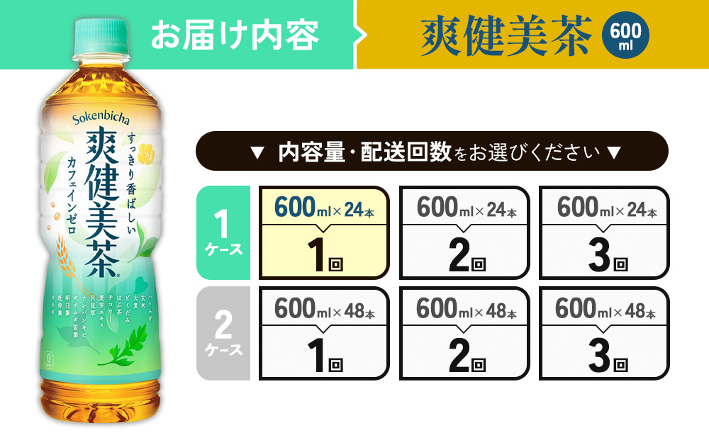 爽健美茶 600ml PET【コカ・コーラ】ペットボトル 1ケース(24本)  セット お茶 カフェインゼロ ノンカフェイン ハトムギ ブレンド茶 宮崎県 えびの市 送料無料