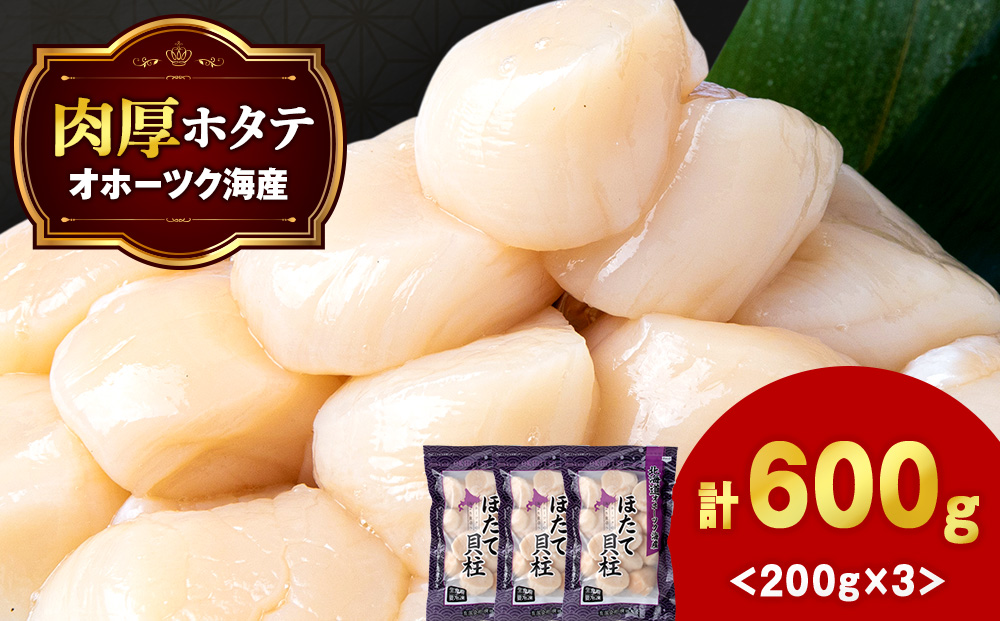 ほたて 貝柱 冷凍(15粒前後)200ｇ×3パック 小分け お取り寄せ 刺身 《横田水産》