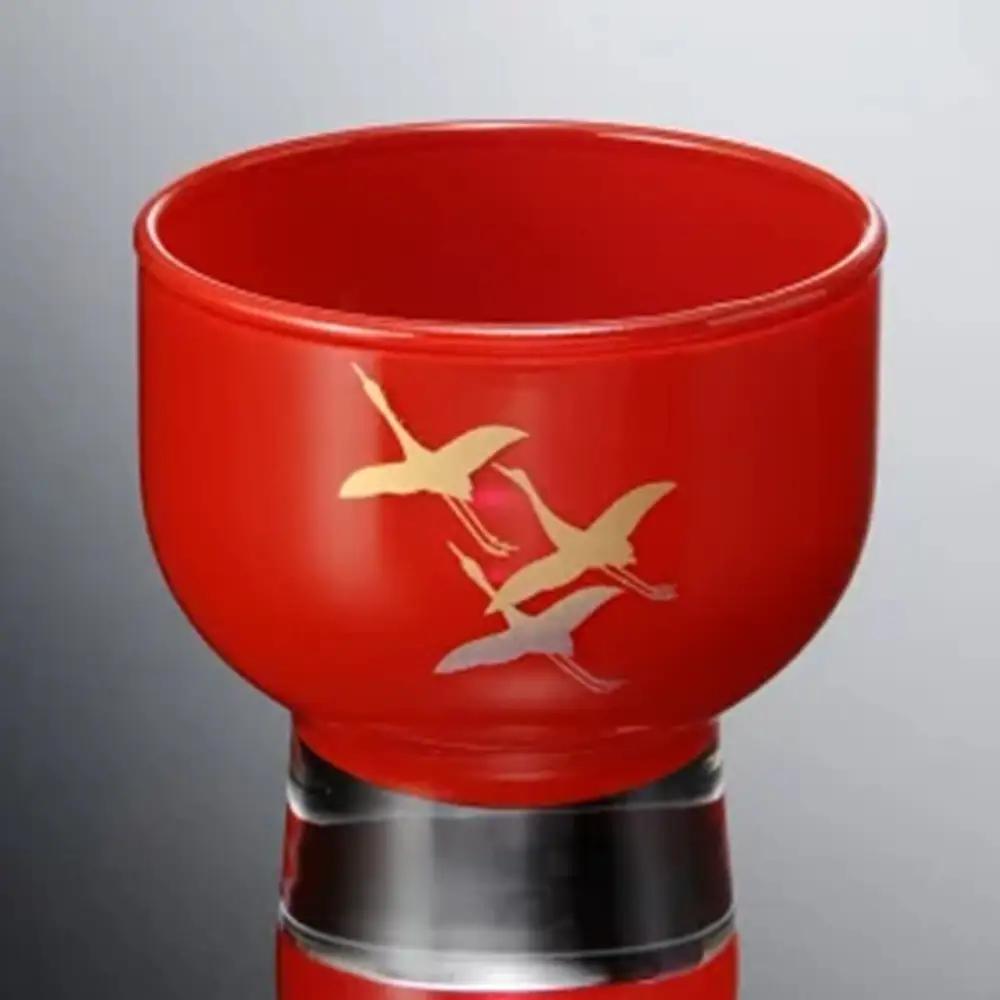 みよし漆器本舗 紀州塗り ぬりもん de Verre 盃 蒔絵 千羽鶴 赤 70ml