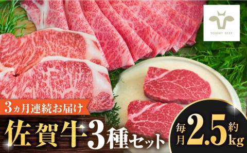 【全3回定期便】佐賀牛 すき焼き用とサーロインステーキとヒレステーキ食べ比べ 計7.65kg / ブランド牛 和牛 黒毛和牛 小分け / 佐賀県 / 有限会社佐賀セントラル牧場 [41ASAA278]