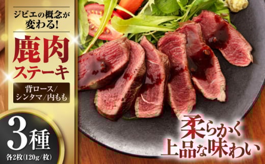 【お歳暮対象】鹿肉 ステーキ3種セット（背ロース120g×2枚・シンタマ120g×2枚・内もも120g×2枚）《喜茂別町》【EBIJIN】 ジビエ 鹿 モモ セット 詰め合わせ ステーキ 赤身 冷凍配