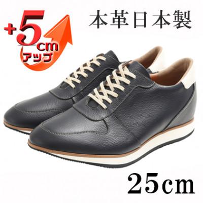 ふるさと納税 大和郡山市 スニーカー 本革紐タイプ 5cmアップシークレットシューズ No.801 ネイビー 25cm