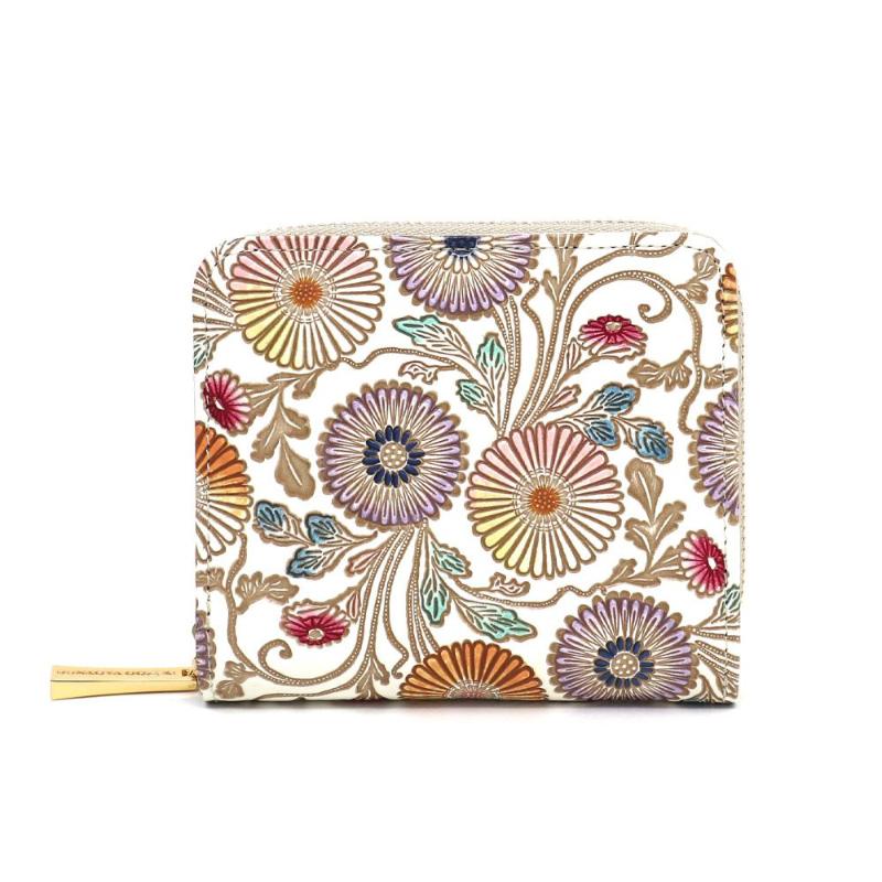 【ふるさと納税】【文庫屋大関】二つ折りファスナーミニ財布 更紗菊【皮革工芸品】財布 二つ折り 小物 お札 カード 小銭 コンパクト 牛革 手作り 日本製 墨田区 東京都　お届け：発送可能時期より順次配送