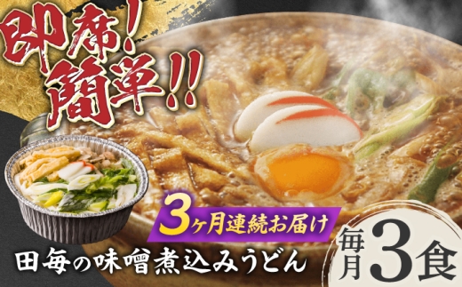 【3回定期便】うどん 岐阜の味 田毎の味噌煮込みうどんセット 即席 カンタン 麺 うどん 味噌煮込みうどん 煮込みうどん 冷凍 定期便 特製味噌 秘伝の出汁 具材付き 簡単調理 時短 鍋不要 水不要 老舗の味 名店 グルメ お取り寄せ ギフト プレゼント 贈り物 贈答 お返し 内祝い お祝い おすすめ 人気 おいしい 美味しい 岐阜市 / ラボレムス [ANFP008]