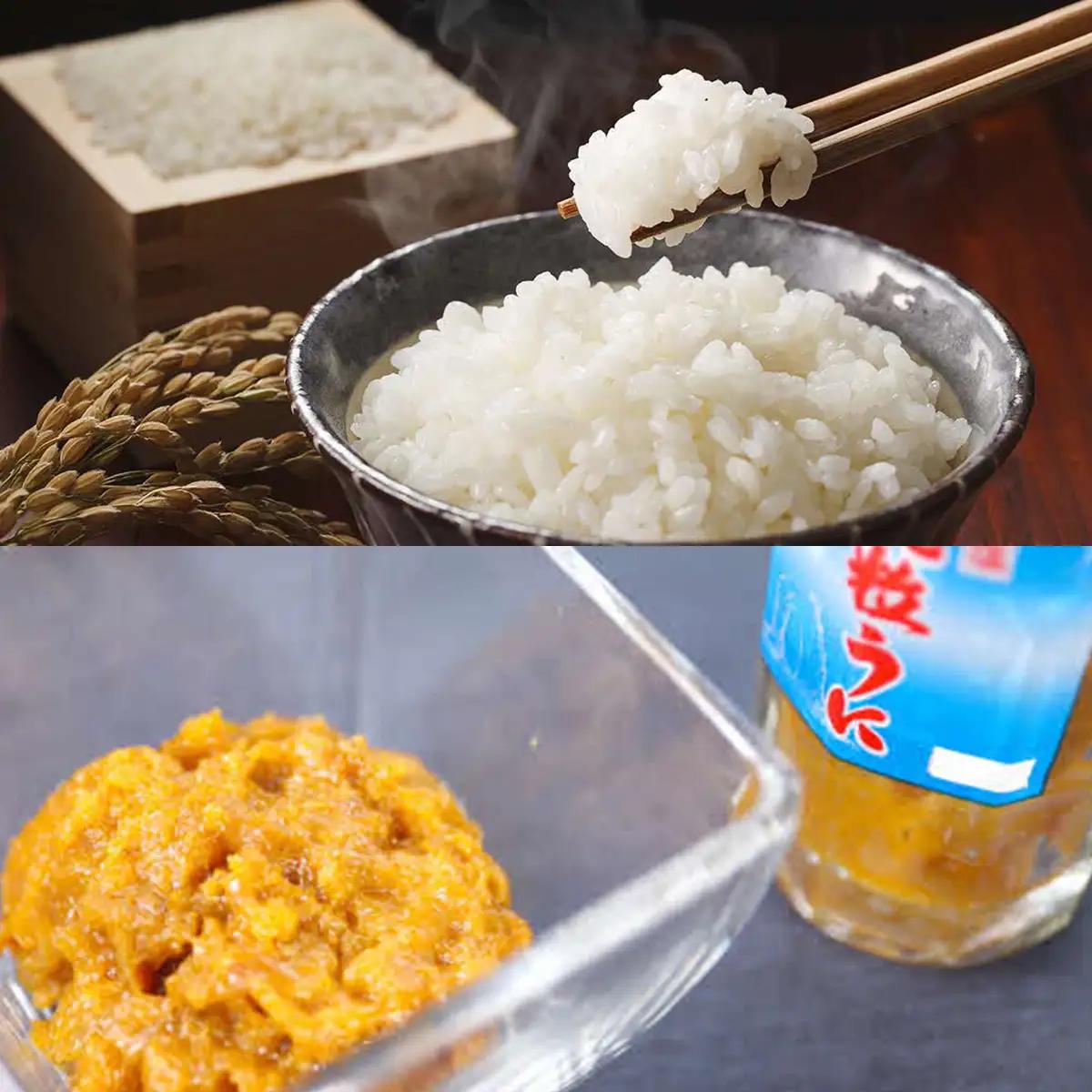 奥尻島産 ふっくりんこ&粒ウニセット (ふっくりんこ300g×5袋・粒ウニ×2本) | ミョウバン不使用 瓶詰め 無添加 キタムラサキウニ うに 雲丹 一夜漬け お米 精米 白米 米 珍味 おつまみ 国産 産直 産地直送 お取り寄せ グルメ | 北海道 奥尻町 送料無料