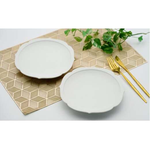 有田焼 白マット輪花桔梗渕6.5寸皿＋丸リング箸置き/各2個セット 深海三龍堂 スタイリッシュ シンプル 食器 おしゃれ モダン 白い器 30000円 3万円 ay029