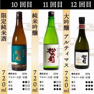 定期便 日本酒 松の司 12本 ( 1種類 × 12回 ) 720ml 1本お任せ 「楽」「AZOLLA50」「生もと純米酒」「陶酔」「純米酒」「竜王山田錦」「みずき」「黒」「限定純米酒」「純米吟醸」