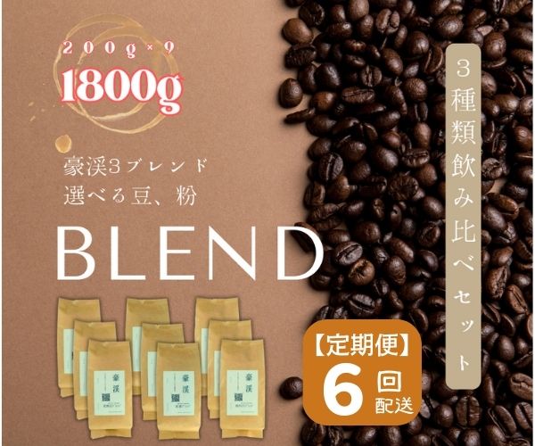 【ふるさと納税】総社珈琲 1800g 3種飲み比べ 200g ×9 名勝豪渓編 コーヒー 珈琲 コーヒー豆 珈琲豆 コーヒー粉 粉 定期便 6回【 自家焙煎 飲料類 飲料 ドリンク 】【ドリップレシピ付き】