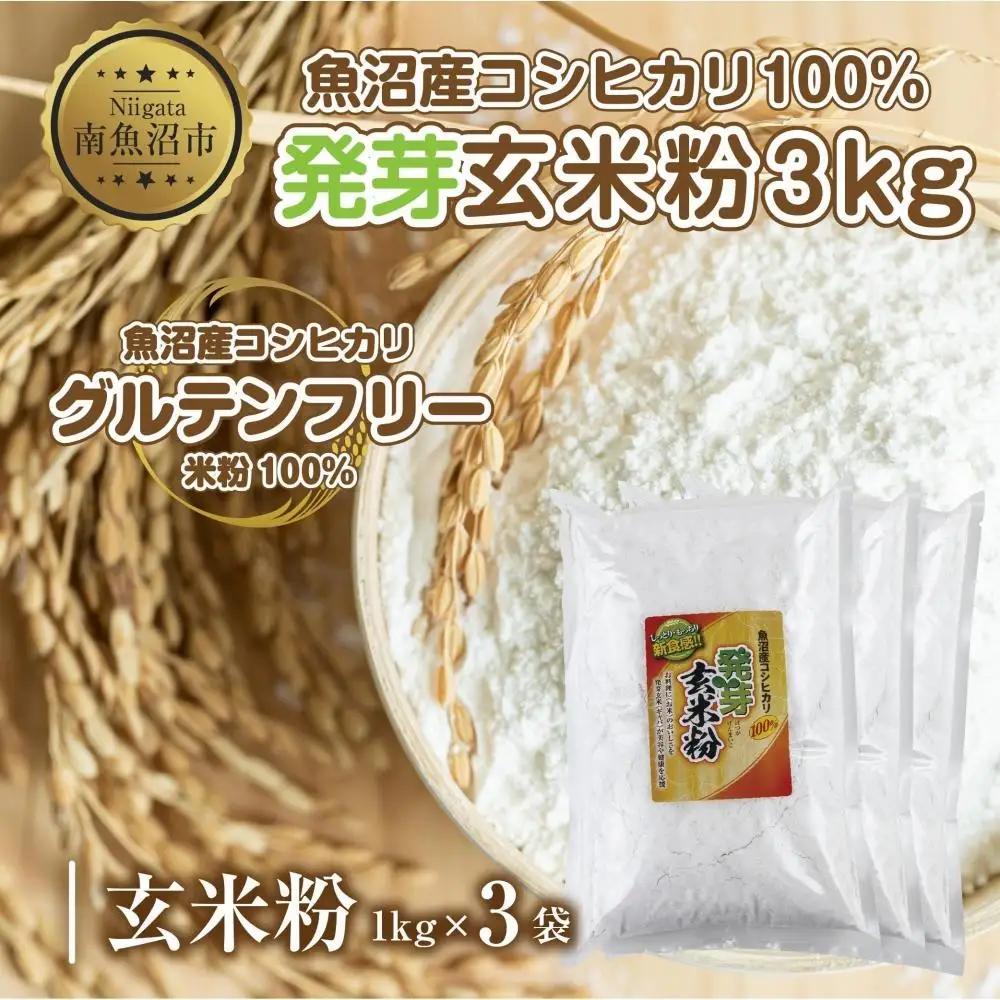 魚沼産 コシヒカリ 発芽玄米粉 1kg×3袋 計3kg 玄米  グルテンフリー 小麦不使用 アレルギー GABA お取り寄せ 菓子 パン ケーキ ギフト 送料無料 コパフーズ 新潟県 南魚沼市｜こしひかり