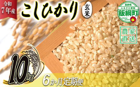 米 こしひかり ( 玄米 ) 10kg × 6回 【 6か月 定期便 】( 令和7年産 ) 2025年10月上旬頃から順次発送予定 米澤商店 コシヒカリ 玄米 長野県 飯綱町 [1358]