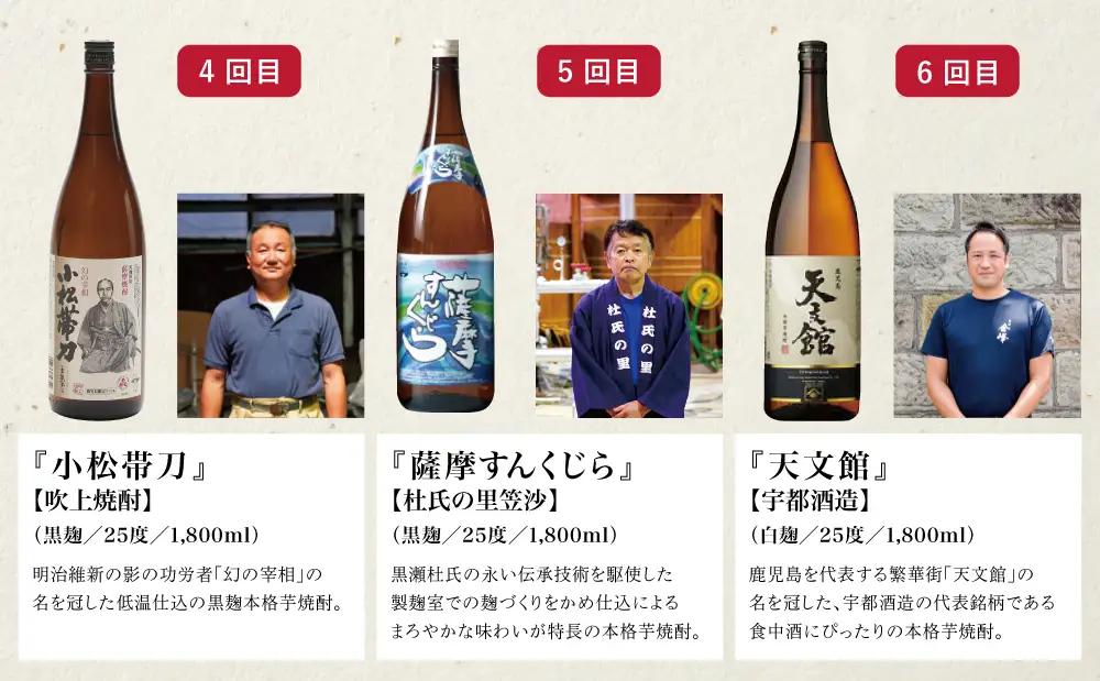 【定期便】本格芋焼酎 蔵元厳選定期便 全7回（一升瓶コース 薩摩焼黒千代香付き） 焼酎 芋焼酎 飲み比べ セット ハイボール 1.8L 1800ml 定期便 本坊酒造 東酒造 萬世酒造 吹上焼酎 杜氏