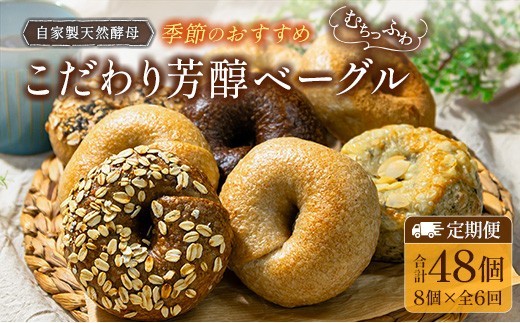 『定期便』全6回 ベーグル 8個 セット 毎月届く定期便 パン 詰め合わせ 冷凍 自家製天然酵母 リアンドベーグル 朝食 おやつ 手作りベーグル 個包装 国産小麦 季節のおすすめ_LI053_001s6