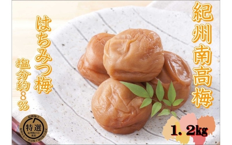 
                  紀州南高梅　はちみつ梅 1.2kg　塩分8%【yplu013B】
                