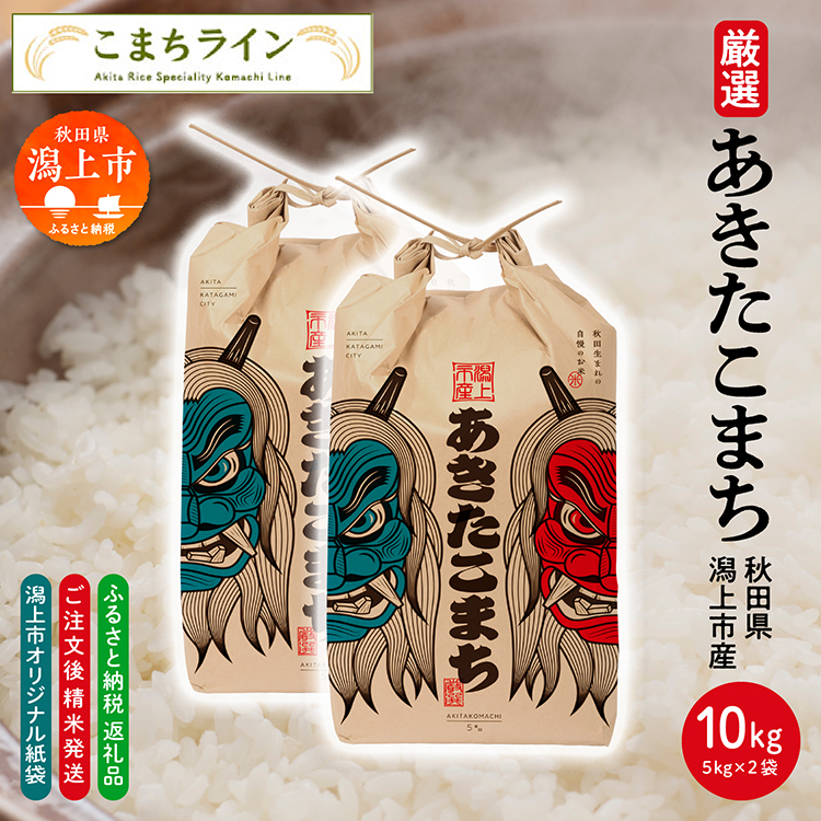 《新米先行予約》【選べる精米方法：七分つき】 あきたこまち なまはげ 米袋 10kg 無洗米 米 一等米 ギフト パッケージ デザイン 限定デザイン 紙袋 リメイク 工作 お面 こども 秋田のお土産 こめ コメ 秋田 潟上市