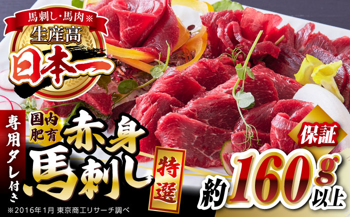 国内肥育 特選赤身 約160g以上保証 専用タレ付き 熊本 山都町 冷凍 馬肉 馬刺 ヘルシー 小分け【有限会社 丸重ミート】[YAK005] 