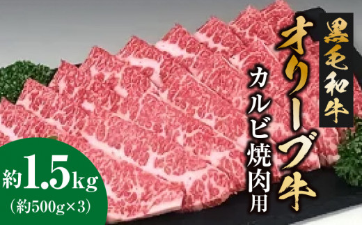 
M18-0027_黒毛和牛オリーブ牛　カルビ焼肉用　約500ｇ×3
