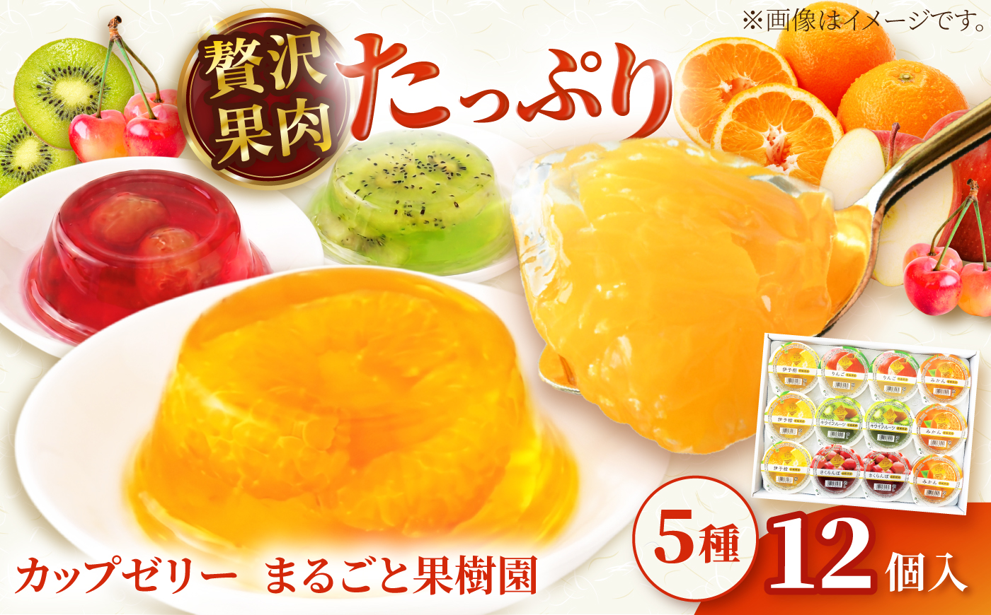 ゼリー カップゼリーまるごと果樹園詰め合わせ 5種12個セット( 伊予柑 みかん りんご キウイフルーツ さくらんぼ )/ 柑橘 ゼリー 果肉 果実 果汁 果物 フルーツ 国産 愛媛県産 スイーツ お