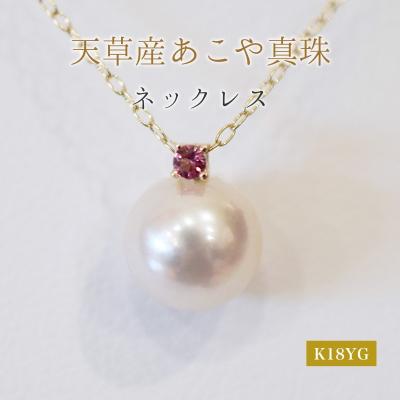ふるさと納税 天草市 真珠 ネックレス 8-8.5mm ホワイトピンク ピンクトルマリン K18YG_S101-529