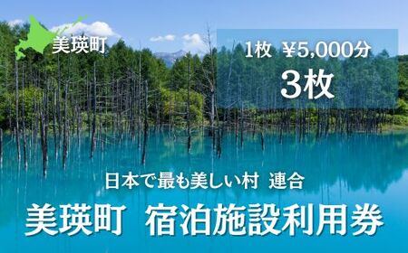 美瑛町の対象施設で使える 宿泊クーポン券 15,000円分 5,000円券×3枚