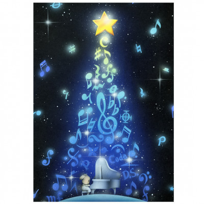 
インチ版画「クリスマスミュージックツリー」版画 イラスト 絵 奈良県 奈良市 F-62
