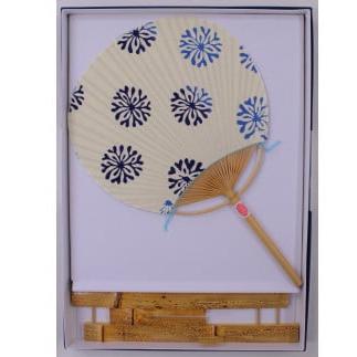 日永うちわ　伊勢木綿　海松（中）うちわ立て付
