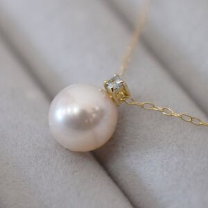 S085-541_あこや真珠 ペンダント ネックレス 8mm - 8.5mm K10 天草 熊本 ホワイトピンク 誕生石 3月 アクアマリン 半貴石 本真珠 