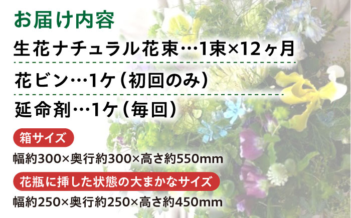 【12回定期便】生花ナチュラル花束 ブーケ初回花瓶付 【株式会社tomoni】 [ATCG018]