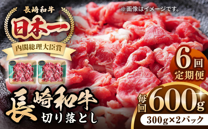 【全6回定期便】長崎和牛 切り落とし 600g（300g×2パック）《壱岐市》【長崎フードサービス】 肉 牛肉 赤身 小分け 国産 切落し 切り落し 冷凍配送 [JEP025]