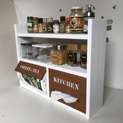 ふるさと納税 海南市 キッチンが整理できる3段スパイスラック ティッシュ収納付(ホワイトxチーク色) |  | 02