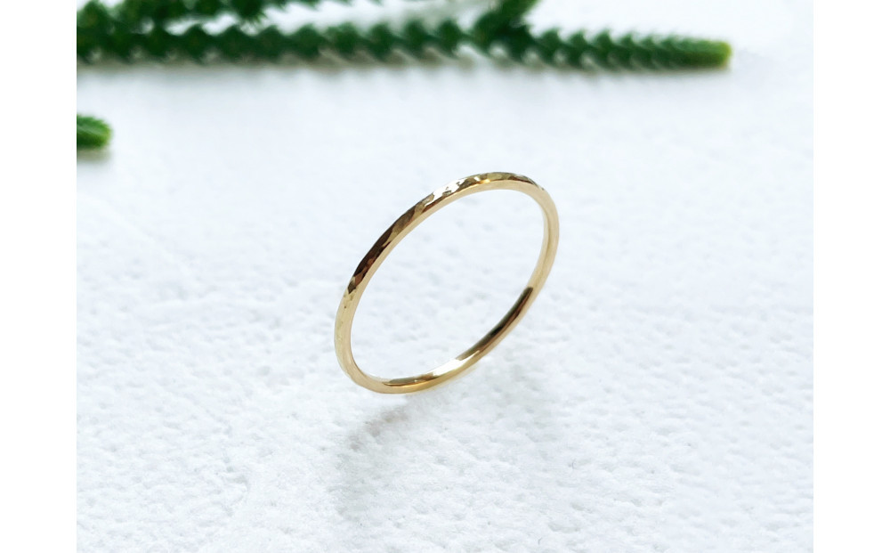 【K18 ペアリング】丸つち目 極細＆細リング（ハンドメイド）- ギフト包装付き -