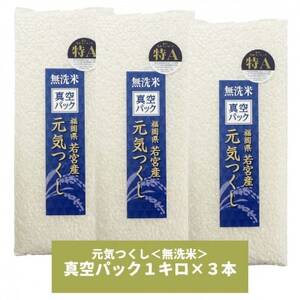 【無洗米】元気つくし 《真空パック》 3kg(1kg×3本) 福岡県産【1525209】