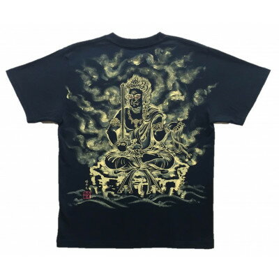 【ふるさと納税】手描きTシャツ 仏画 不動明王 黒 (半袖 Mサイズ)【1614984】