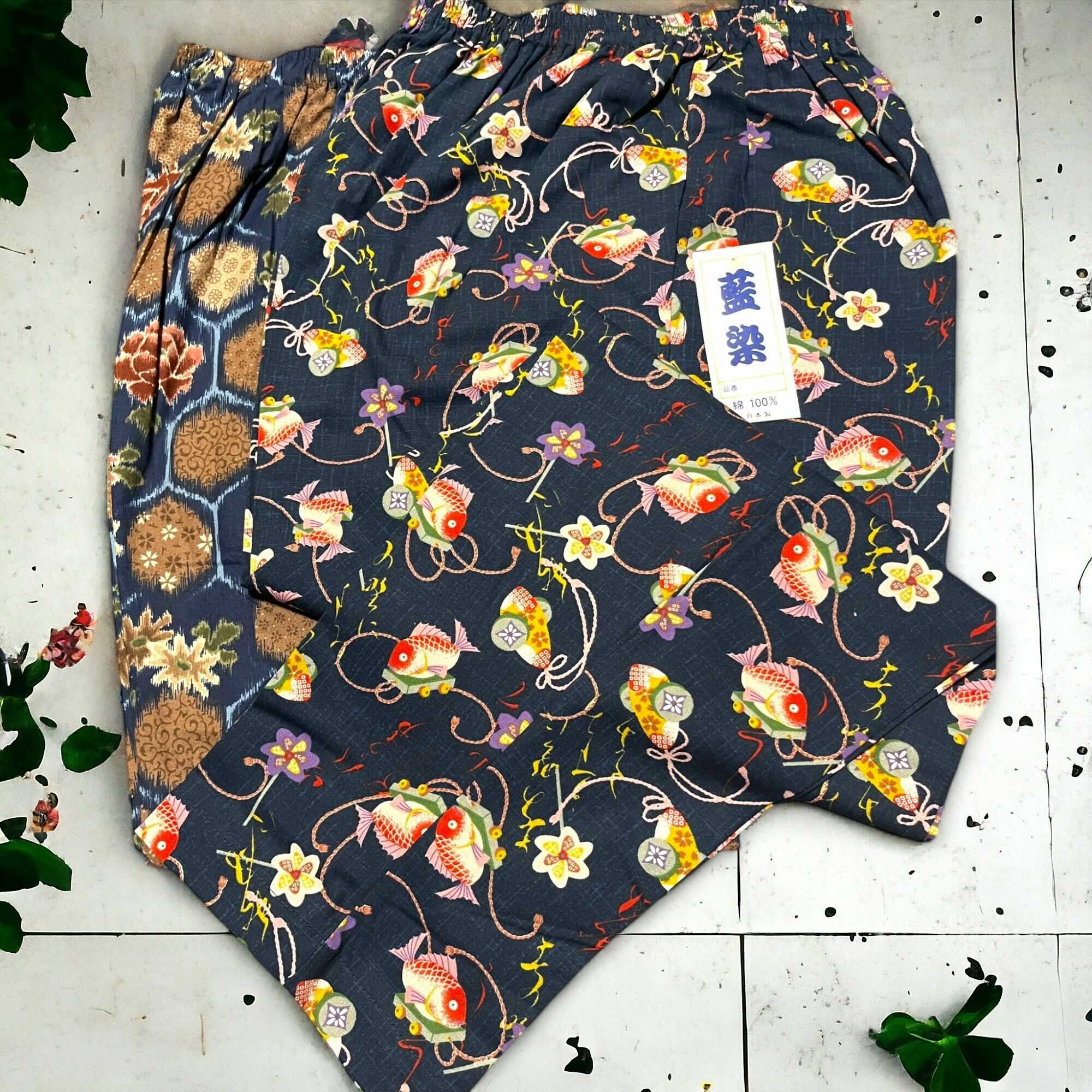 【ふるさと納税】日本製　綿100%　藍染調プリントパンツ・Bセット（Mサイズ2柄1組）【芸西織物株式会社】[ATGU004]