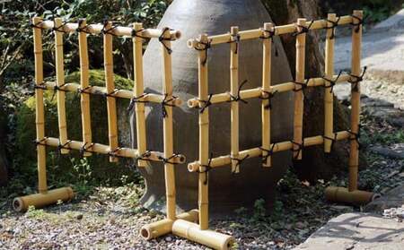 竹家具専門店【梅里竹芸】竹垣（足付き）2個＜19-6a＞★