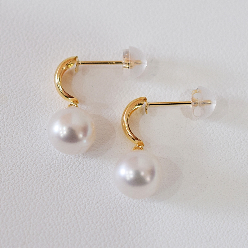 S085-509_あこや真珠 天草 ピアス 7.5ｍｍ - 8mm ホワイトピンク 真珠 つや 半円