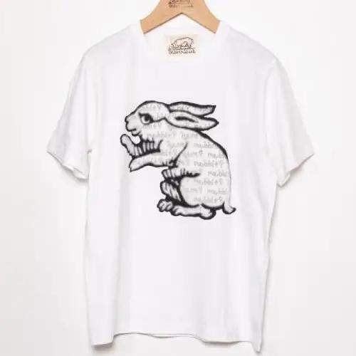 直植毛フロッキーTシャツ　ウサギ白　(Sサイズ)