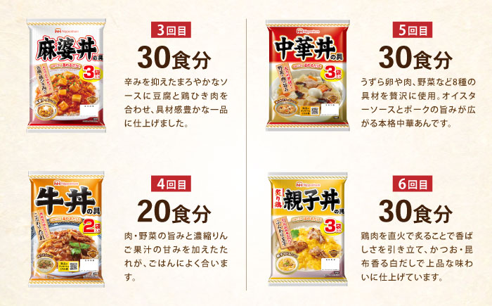 【6回定期便】仕送り定期便（丼コース） 6種 170食分 / 小分け レトルト どんぶり 丼 簡単 温める 仕送り 大学生 一人暮らし 単身赴任 防災 保存食 長期保存 常温 / 諫早市 / 日本ハム
