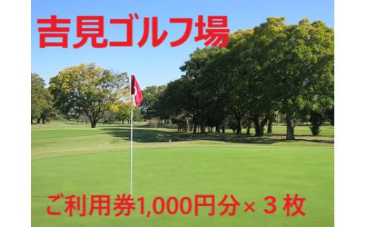 
吉見ゴルフ場　ご利用券　１，０００円分×３枚
