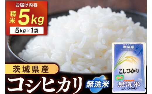 コシヒカリ 無洗米 5kg 令和7年産 スピード出荷 最短3〜7営業日出荷 即納 最短発送 時短 洗わず炊ける 一人暮らし 単身赴任 キャンプ アウトドア 精米 米 コメ こめ 単一米 茨城県 城里町産 (AX015)