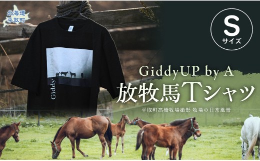 自社牧場撮影 GiddyUP by A放牧馬Tシャツ　【Ｓ】 【ふるさと納税 人気 おすすめ ランキング 競馬 競走馬 引退馬 G1 シャツ Tシャツ 馬産地 北海道 平取町 送料無料】　BRTX001-1