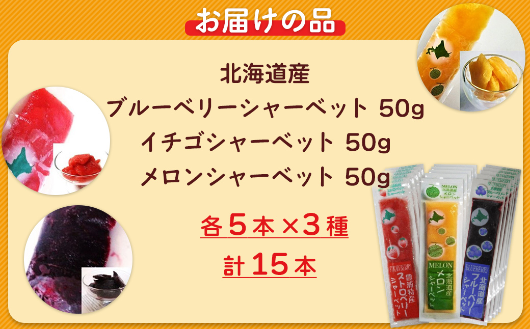 北海道 豊浦町 ブルーベリー いちご メロン シャーベット 5本×3種 【 ふるさと納税 人気 おすすめ ランキング 果物 メロン めろん 果物 いちごイチゴ 苺 イチゴシャーベット ブルーベリー メ