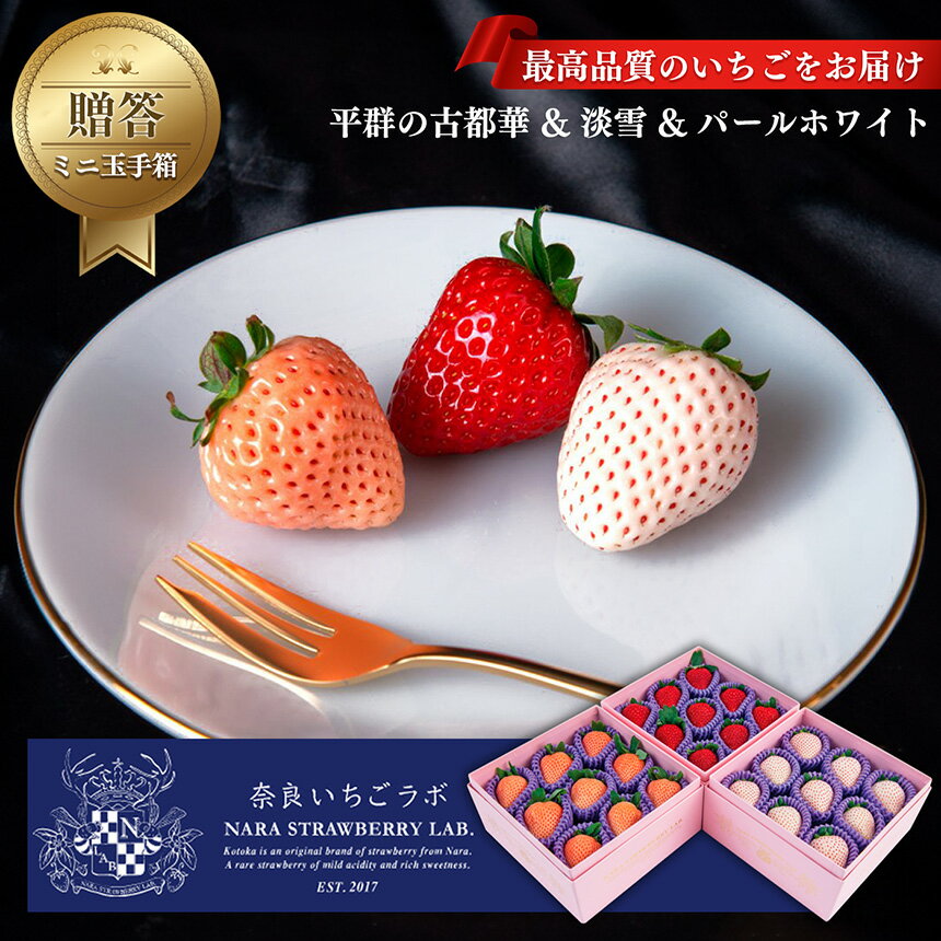 【ふるさと納税】【 贈答 】平群の古都華 & 淡雪 & パールホワイト ピンクミニ玉手箱 （ 3段 ） 2026年1月発送 2月発送 3月発送 | フルーツ 果物 くだもの 計27粒 いちごラボ 苺 旬の品種 イチゴ ストロベリー 豪華 セット フードロス 人気 産地直送 奈良県 平群町
