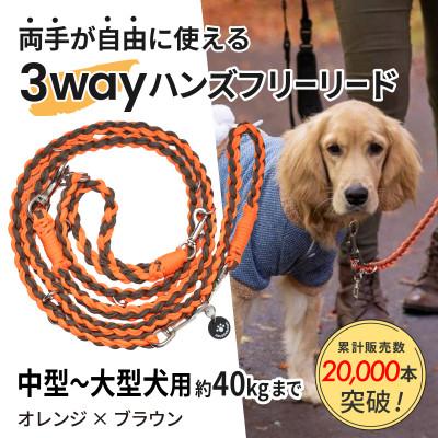 ふるさと納税 掛川市 【犬用】3WAYハンズフリーリード(中型〜大型犬用) オレンジ×ブラウン【ゴールデンママ】